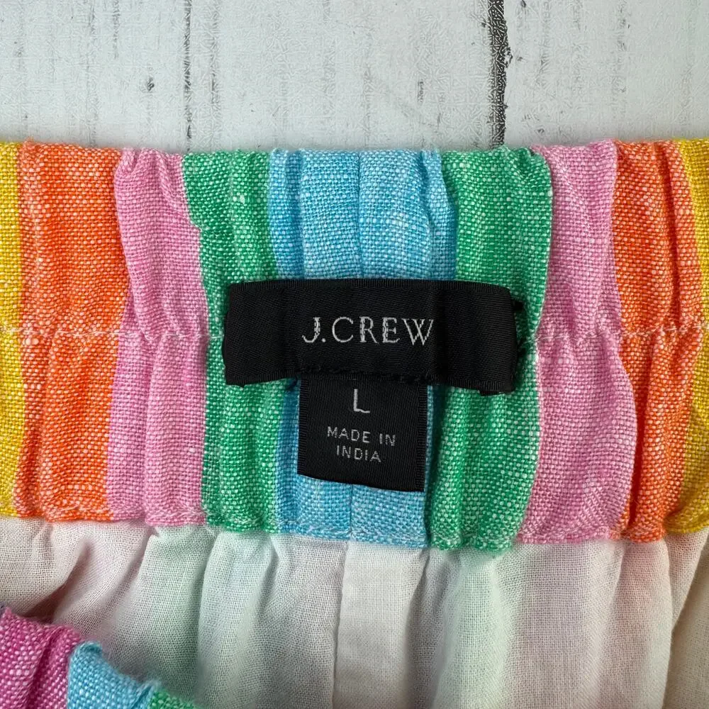 J. Crew Rainbow Stripe Linen Pull-on Knee-Length Skirt Pockets AO793 Size Large - Picture 8 of 15